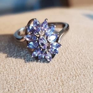 925 Sterling Silver Cluster  tanzanite ring